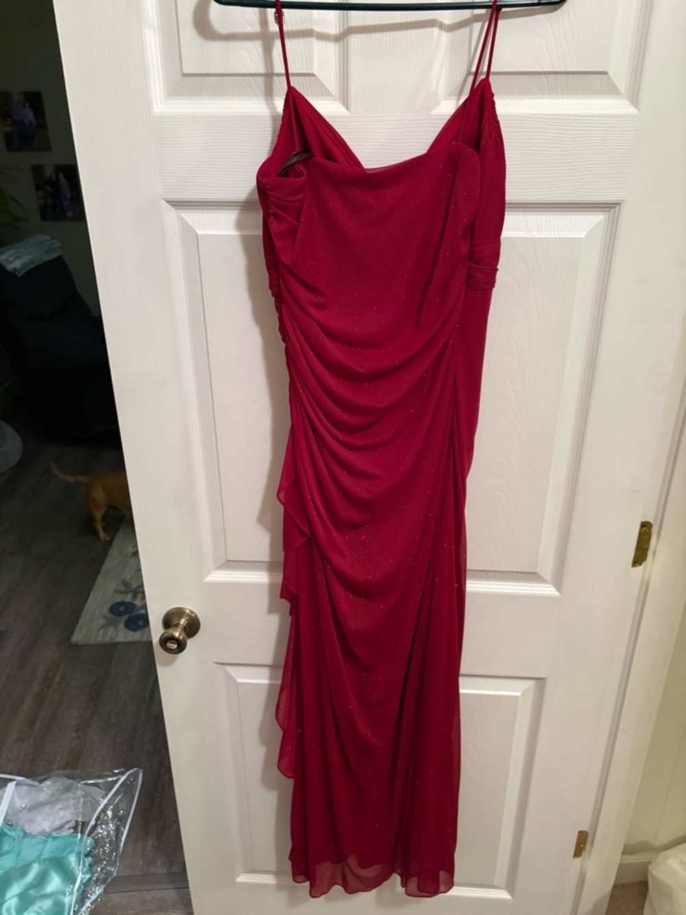 Elegant Red Draped Evening Dress - Women's Formal Gown